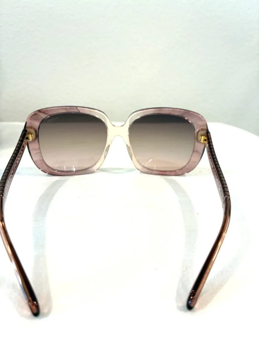 Coach HC8395U Square Sunglasses Translucent Pink Frame Brown Gradient With Case
